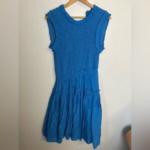 Saturday Club Smocked Chest Midi Dress Size L Old Money Chic Blue minimalist